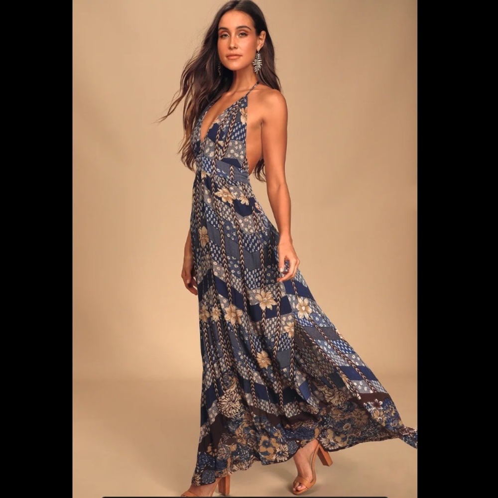 Lulus Floral Print Halter Maxi Dress